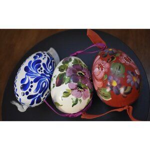 HAND PAINTED WOOD WOODEN EASTER EGGS LOT 10 UKRAINIAN PYSANKY FOLK ART VINTAGE